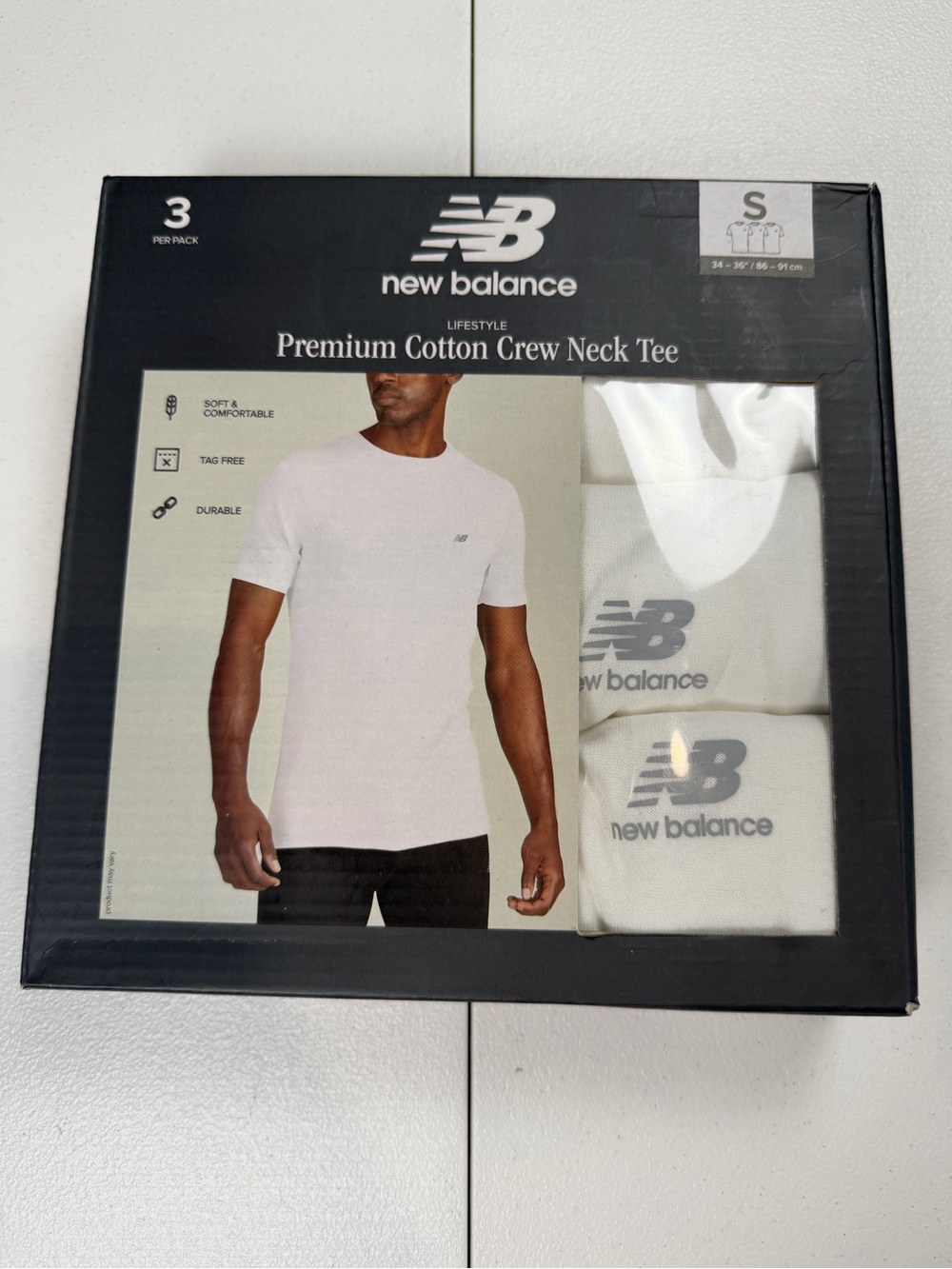 New Balance Men’s Size Small 3 Pack White Tag Free Cotton Crew Neck Tee NIB